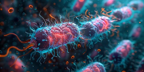 Microscopic view of bacteria and viruses