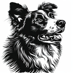 Fototapeta premium A black and white drawing of a Border Collie dog