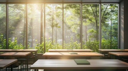 Sunlight Streaming Through Windows in a Modern Classroom