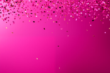 Falling confetti on magenta color background, celebration concept