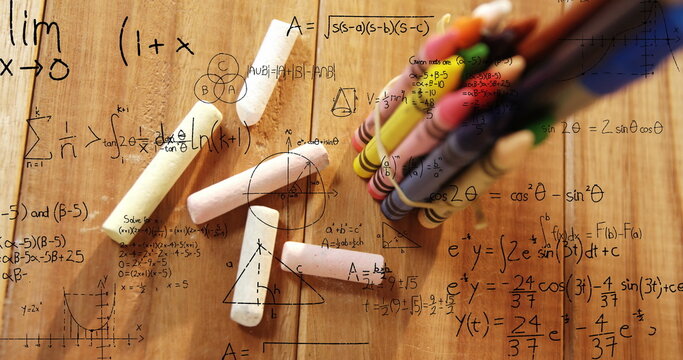 Image of mathematical data processing over school items