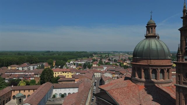Drone footage of the Parish of Saint Stefano Protomartire in Casalmaggiore, Cremona, Lombardy, Italy