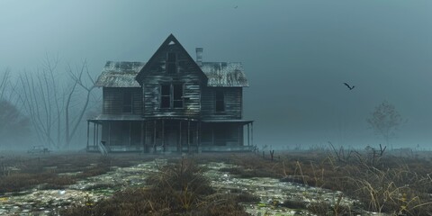 Halloween Abandoned House with Fog Background