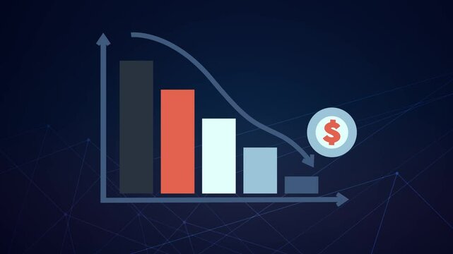 motion animation of going downward bar chart falling stock index Graph arrow showing fluctuate trend Tickers Changing Motion Background decline decrease losses business index