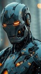 Fototapeta premium A robot with glowing eyes and glowing eyes. Generative AI.