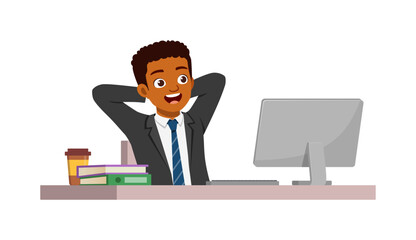 man employee sit in desk working on office and feel relaxed