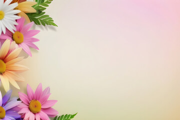 Obraz premium Colorful daisies and fern leaves creating spring floral background