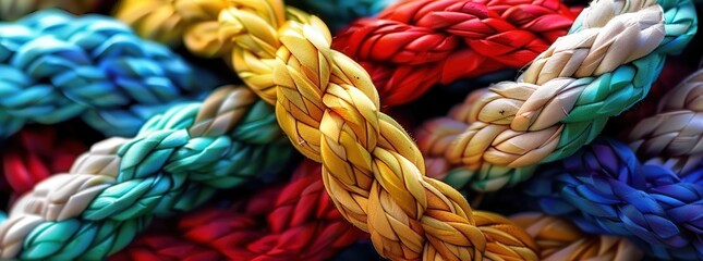 
A united team draws strength from diversity, connecting and supporting each other to achieve partnership and teamwork. Symbolized by woven ropes of different colors