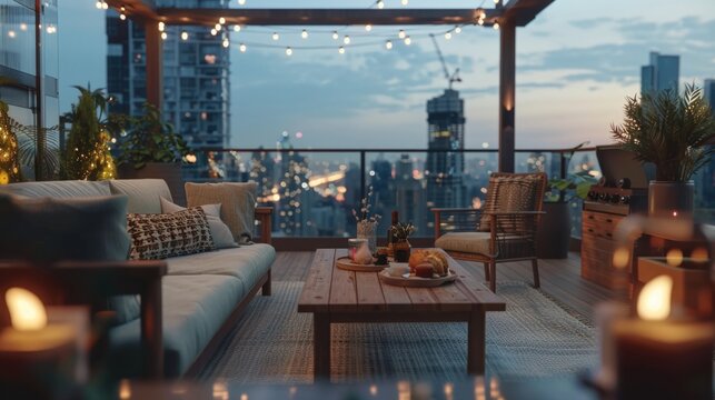 A warm and inviting living room with furniture and candles