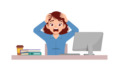 man employee sit in desk working on office and scream and panic