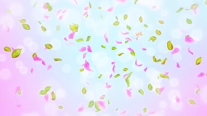 Spring cherry blossom petals and leaves, nature gradient design element