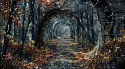 Fototapeta premium Haunted Path Optical Illusion Halloween