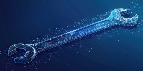 Wrench or wrench. Monochromatic abstract isolated on a blue background. Concept of repair, maintenance or customization