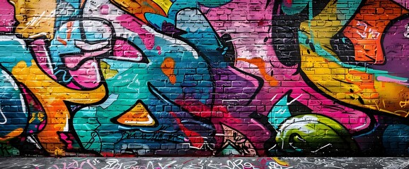 Graffiti wall art, colorful graffiti on a black background