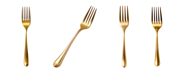 Gold fork collection isolated on transparent background