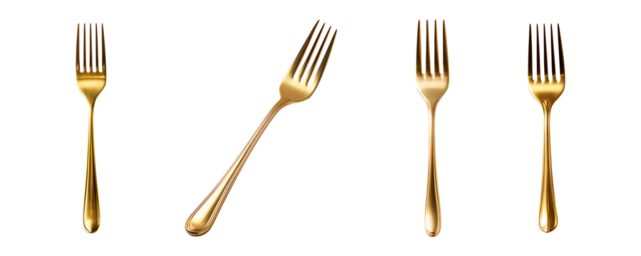 Gold fork collection isolated on transparent background