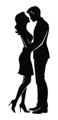 Silhouette of a Couple Kissing on a White Background