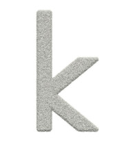 Small letter k made of white wool with many fine hairs, transparent background, 3d rendering