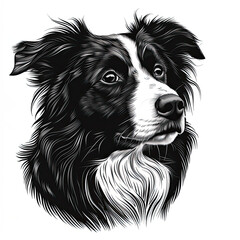 Fototapeta premium A black and white drawing of a Border Collie dog