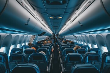 Fototapeta premium Wide Aisle View in Passenger Plane