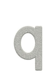 Small letter q made of white wool with many fine hairs, transparent background, 3d rendering