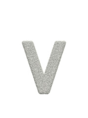 Small letter v made of white wool with many fine hairs, transparent background, 3d rendering