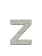 Small letter z made of white wool with many fine hairs, transparent background, 3d rendering