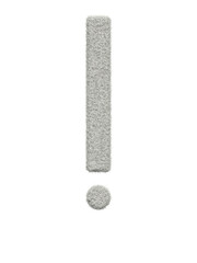 Exclamation mark made of white wool with many fine hairs, transparent background, 3d rendering