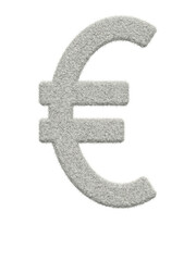 Euro sign made of white wool with many fine hairs, transparent background, 3d rendering