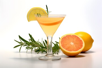 Fototapeta premium Refreshing lemon cocktail with rosemary garnish served in a martini glass.