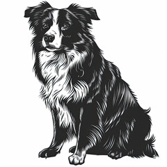 Obraz premium A black and white drawing of a Border Collie dog