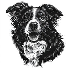 Fototapeta premium A black and white drawing of a Border Collie dog