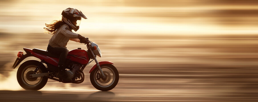 Young child experiences the thrill of speed on a mini red motorcycle with motion blur
