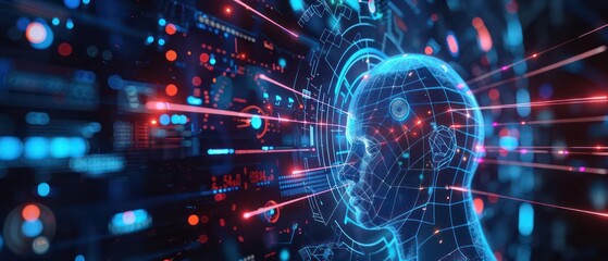 Futuristic closeup of an AIpowered innovation hub displaying dynamic ideas and collaboration tools