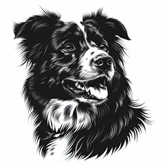 Fototapeta premium A black and white drawing of a Border Collie dog