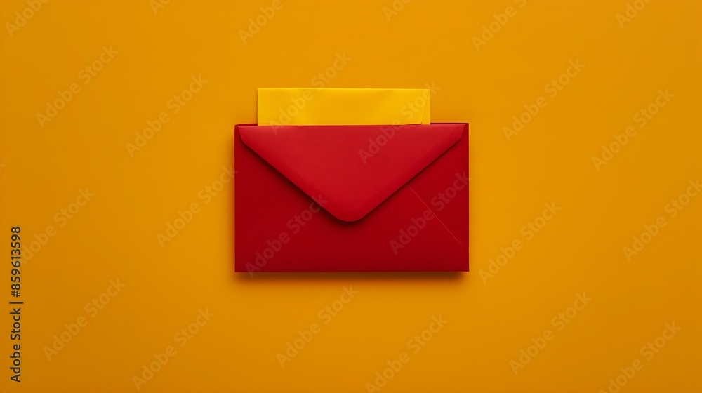 Poster Creative pattern made of red paper envelope on yellow background Minimal style Greeting letter and mail concept : Generative AI