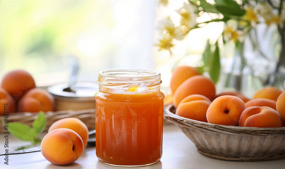 Wall mural peach jam in a glass jar