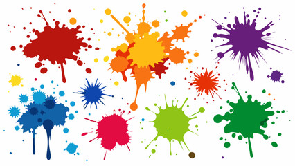 a vibrant and colorful collection of splashes, each varying in size and shape. These splashes are scattered across the background, creating an abstract and dynamic pattern