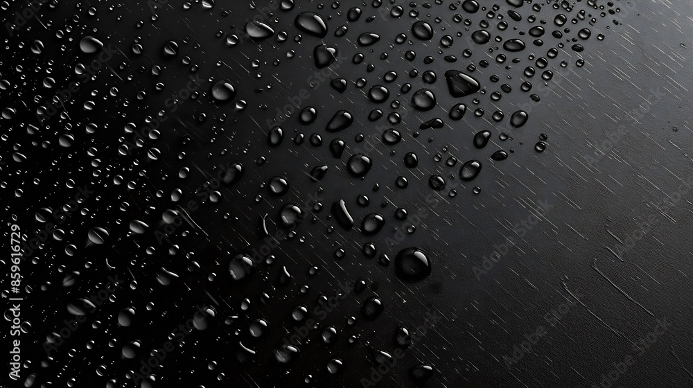 Aufkleber water drops on a black background banner with raindrops top view : generative ai