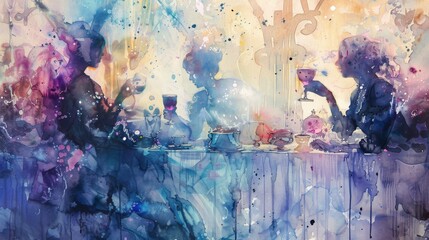 Enchanting watercolor artwork bringing to life the magical ambiance of a celebratory gathering