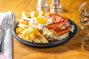 grilled burger with potatoes