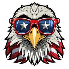 Black and White Illustration of a Smiling Eagle Wearing Patriotic American Flag Sunglasses