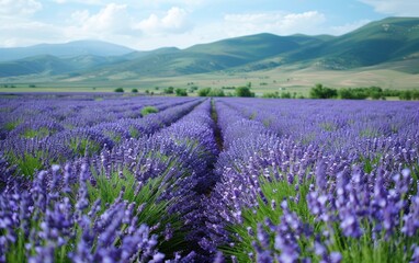 A beautiful view of lavender fields in France