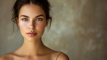 Naklejka premium Woman with bare shoulders, set against a neutral background