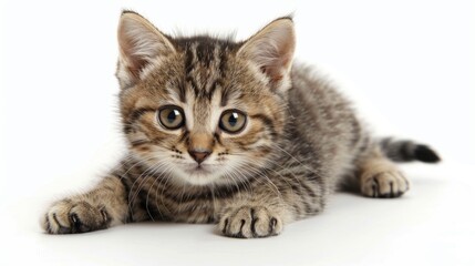 Fototapeta premium European Shorthair kitten with mackerel tabby coat on white background
