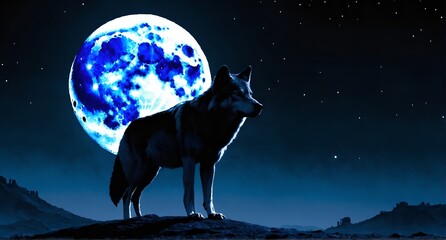 Wolf and full moon. Halloween horror concept