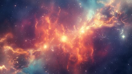 Fototapeta premium A colorful, swirling galaxy with a bright orange sun in the center