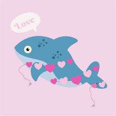 Flat Design Love Illustration With Dolphin and Love Decoration