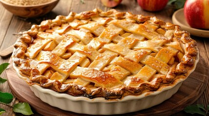 Apple Pie on Wooden Table