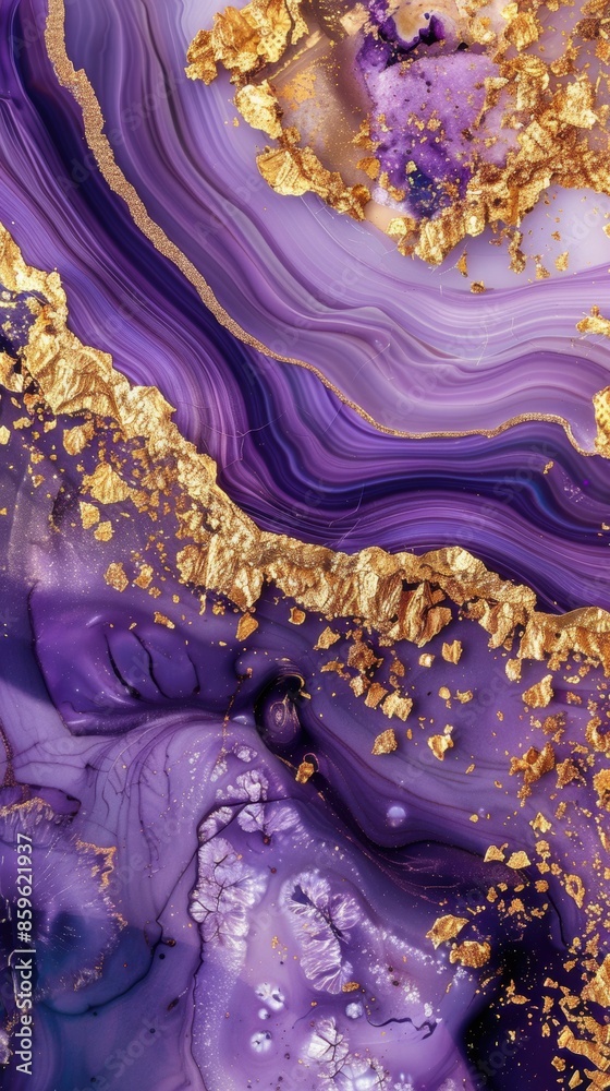 Wall mural abstract purple and gold marble background, phone wallpaper, phone background, phone screen, purple geode, alcohol ink